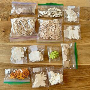 LOT BUTTERFLY FLOWERS HEARTS LETTERS ANIMALS TAGS WOOD LASER CUT EMBELLISHMENTS